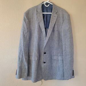 Lauren Ralph Lauren Blazer Mens 48L Blue Houndstooth Plaid 100% Linen Sport Coat